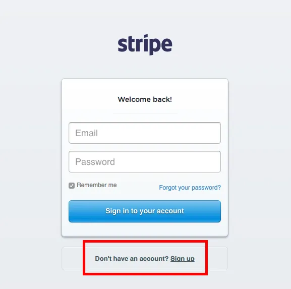 stripe login page